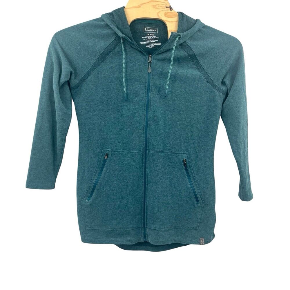 L.L. Bean Teal Zip-Up Hoodie Sweatshirt Misses Med Reg Cotton Polyester Spandex